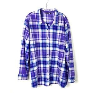 Riders by LEE Womens Button Up Fleece Plaid Shirt Size 3X Purple Blue Cabincore